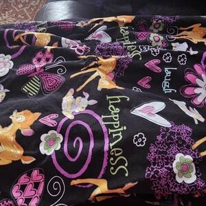 Black Bambi & Hearts Scrub Top Size 2x — Pink, Orange, Green Accents